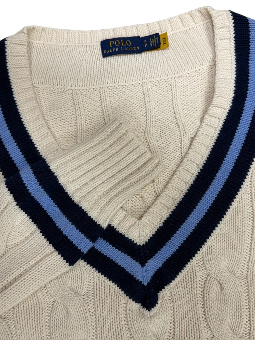 Polo Ralph Lauren Cable Knit Cricket Sweater Womens Small Cream Golf Tennis Icon